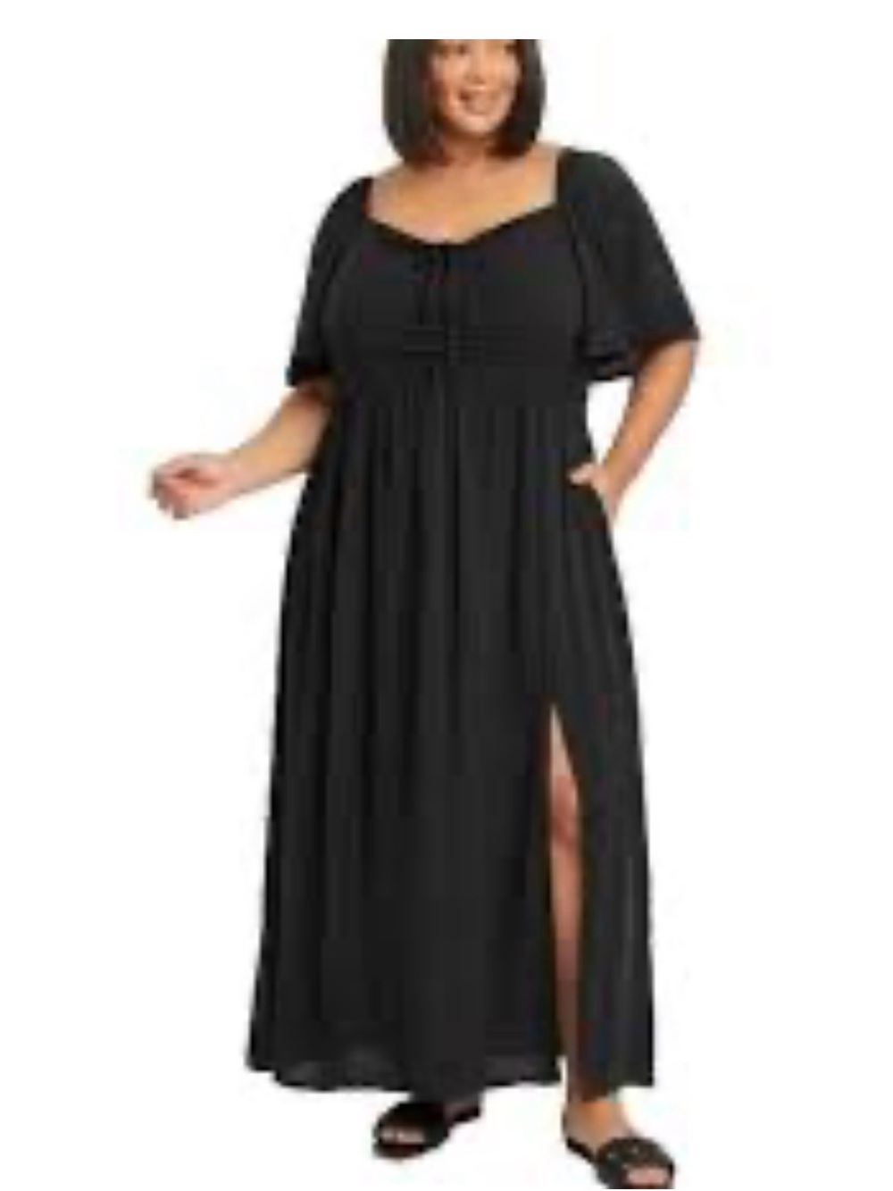 Women's Black Flutter Sleeve Maxi Dress- Ava and Viv - Picture 7 of 11